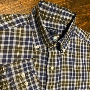 Peter Millar Crown Crafted Winter Soft Twill Men’s S Blue Plaid Sport Shirt NWT